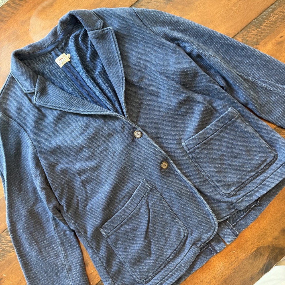 Faherty Blazer Mens Medium Blue Inlet Knit Cotton Jersey Casual Sport Coat